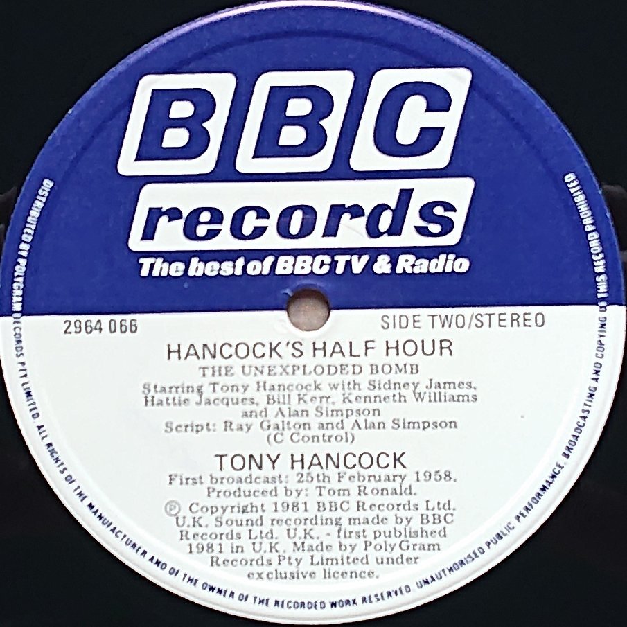 2964 066 Hancock's half hour - The Americans hit town / The unexploded bomb Tony Hancock from the BBC records and Tapes library Label